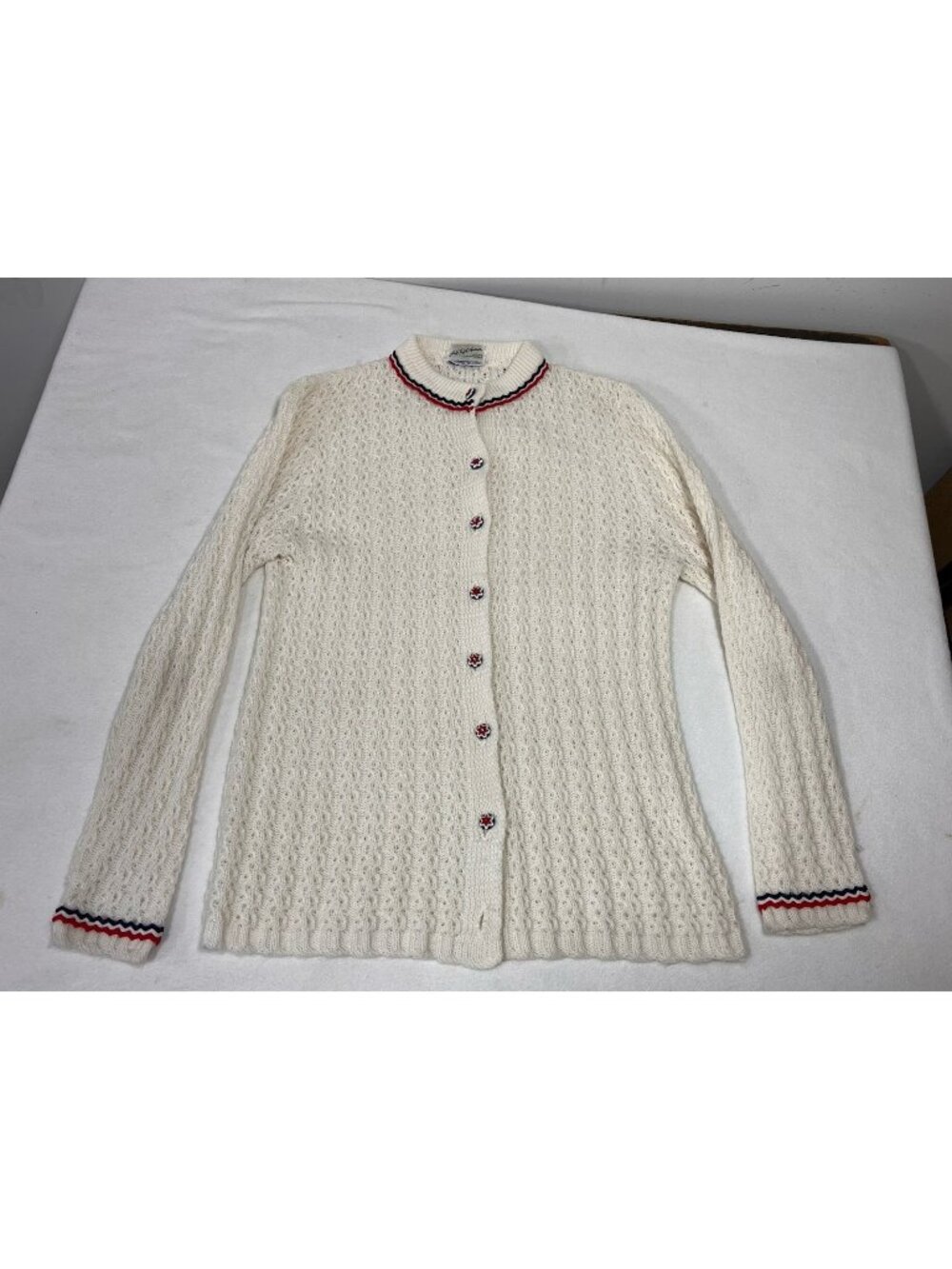 Vintage Saks Fifth Avenue Knit Cardigan Red White Blue Star Buttons USA